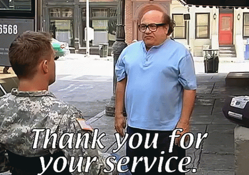 Frank Reynolds Thanking A Soldier GIF