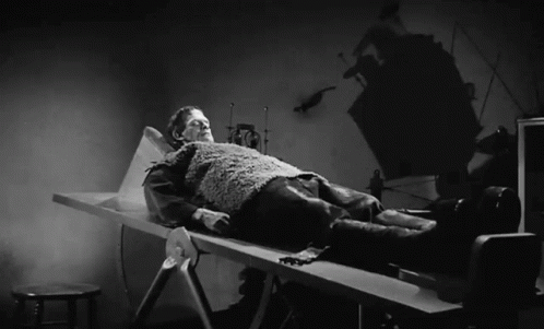 Frankenstein Waking Up Confused Vintage Clip GIF