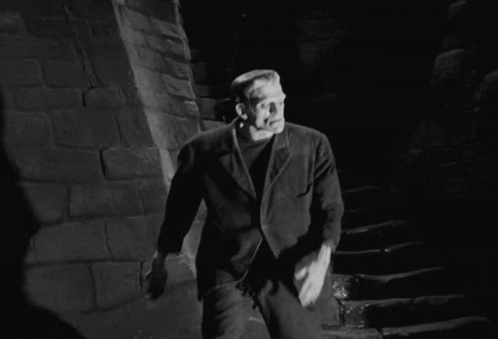 Disoriented Frankenstein Monster Escaping GIF