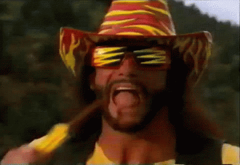 Frantic Randy Savage Biting Rope GIF