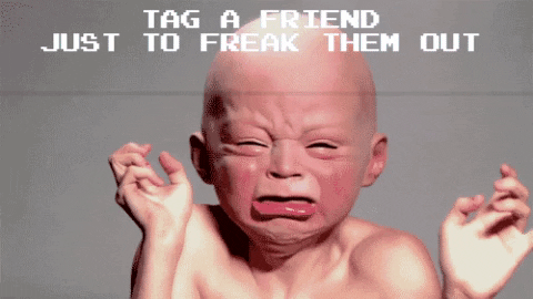 Freaky Crying Baby Mask Meme GIF