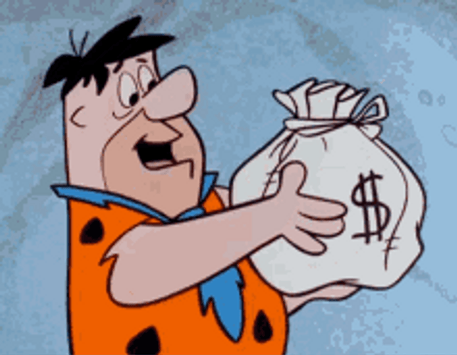 Fred Flintstone Kissing Money Bags GIF
