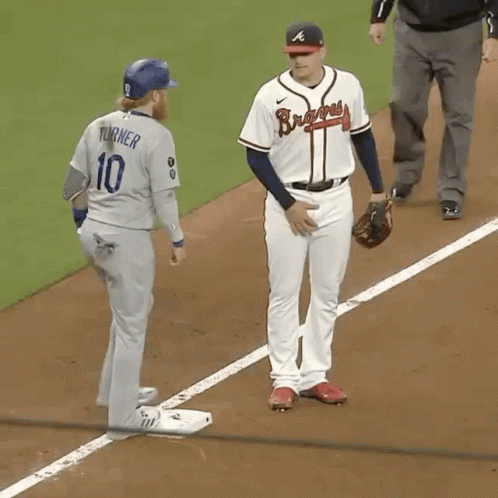 Freddie Freeman And Justin Turner Standing On Base GIF