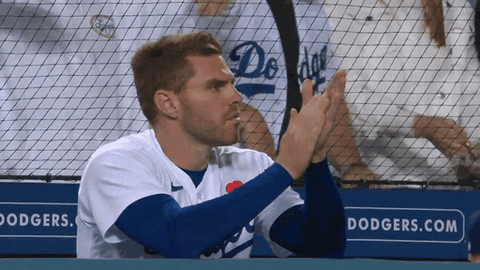 Freddie Freeman Clapping Looking Around GIF