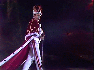 Freddie Mercury Wearing Crown Long Red Trail Cape GIF