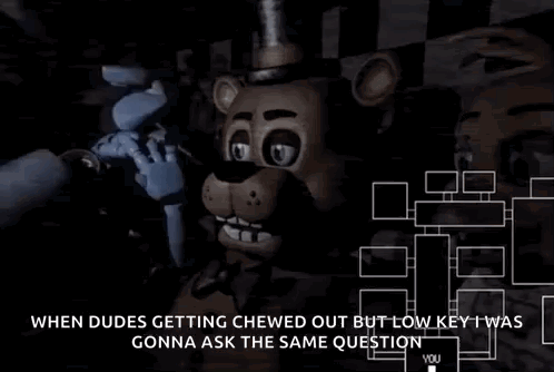 Freddy Fazbear And Bonnie From Five Nights At Freddy 'S Are Talking To Each Other In A Dark Room . GIF