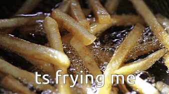French Fries Are Being Cooked In A Fryer With The Words Ts Frying Me GIF
