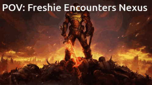 Freshie Encounters Nexus Poster Man With Sword GIF