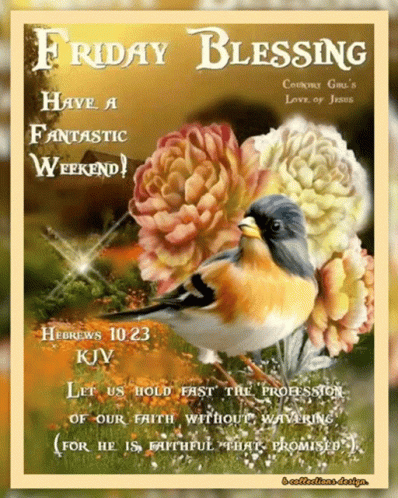 Friday Blessing Card With Flowers And Bird GIF