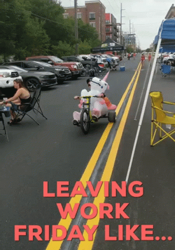 Friday Work Meme Biking Person In Unicorn Costume GIF