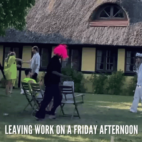 Friday Work Meme Running Man Wearing Pink Wig GIF