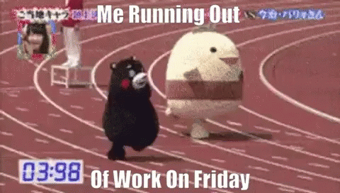 Friday Work Meme Two Mascots In Running Race GIF