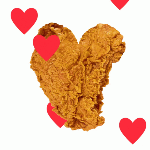 Fried Chicken Heart Shape Surrounded by Red Hearts