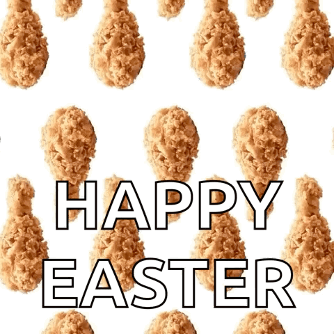 Fried Chicken With The Words Happy Easter Written In White GIF