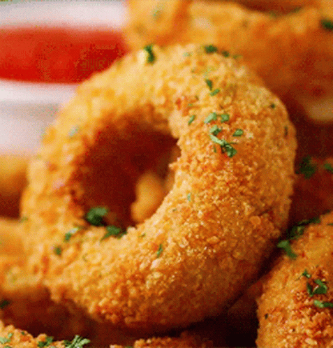 Fried Onion Rings With Ketchup