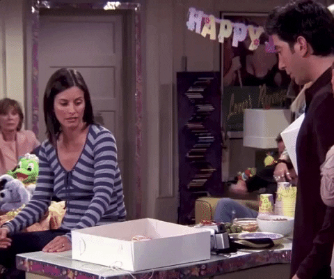 Friends Birthday Cake Phoebe Monica Shocked GIF