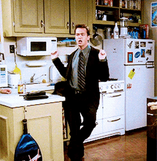 New trending GIF tagged friends excited chandler bing…