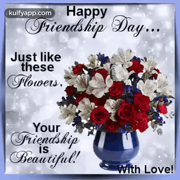 Friendship Day Card With Flowers In Vase GIF