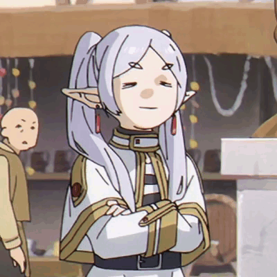 Frieren Suspicious Face Arm Crossed GIF