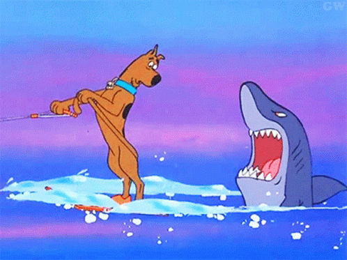 Frightened Scooby Doo Chased By Shark GIF