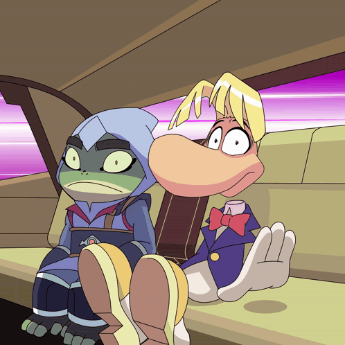 Frog And Cartoon Character Sitting In Car GIF