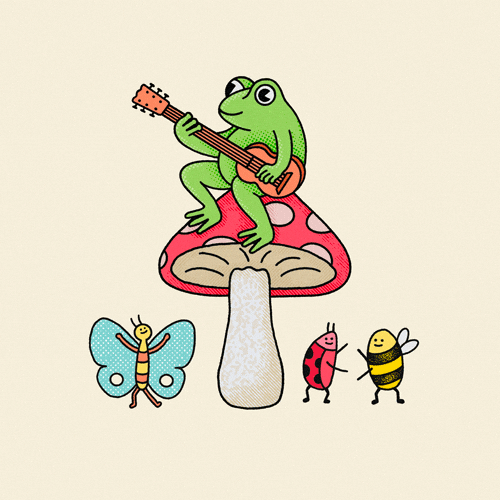 Frog And Insects Having Little Party Outside GIF