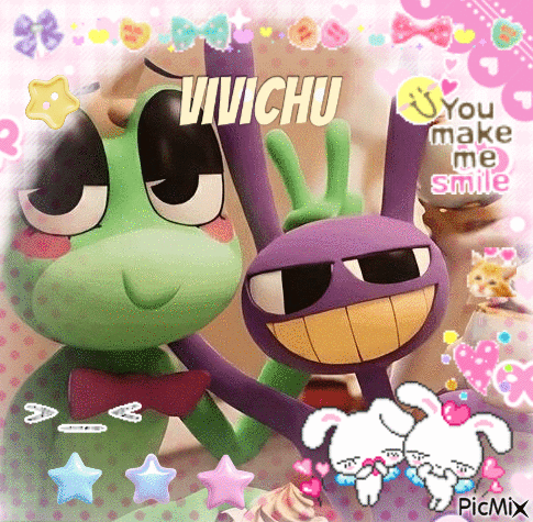 Frog and Purple Rabbit Vivichu You Make Me Smile