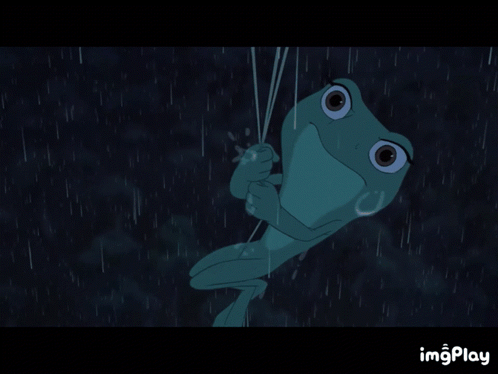Frog Hanging From Rope In Rain GIF