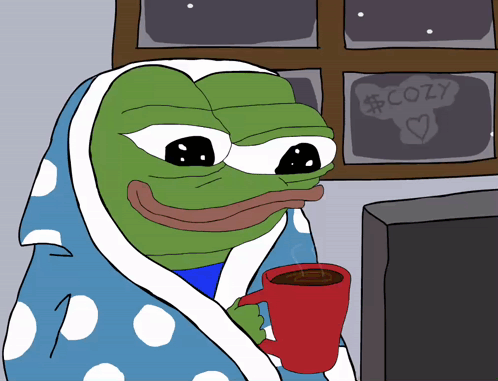 Frog Holding Coffee With Cozy Window