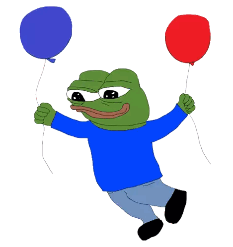 Frog in Blue Shirt Holding Balloons