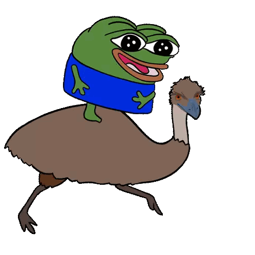 Frog in Blue Shirt Riding Ostrich