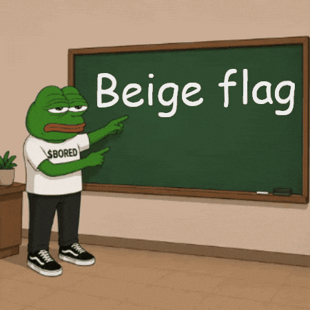 Frog in $ Bored Shirt in Front of Beige Flag Blackboard