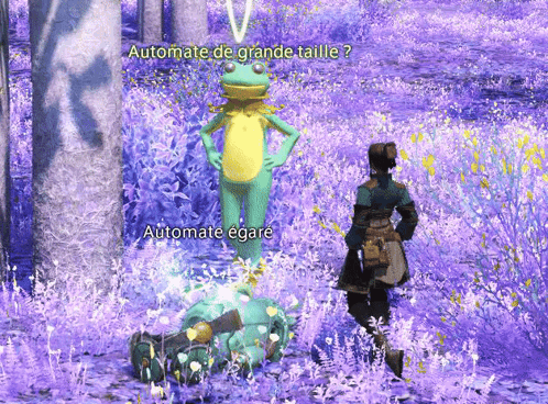 Frog in Purple Flowers With Automate de Grande Taille