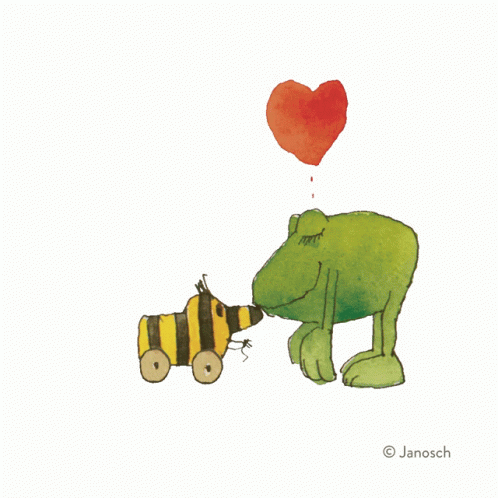 Frog Kissing Bee With Red Heart