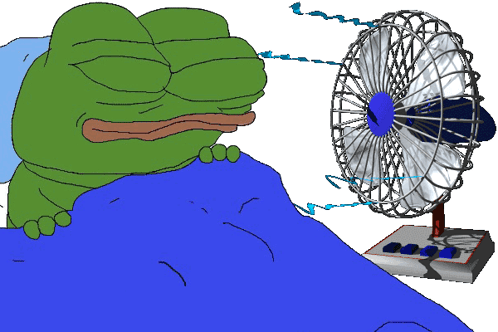 Frog Lying in Bed with Fan