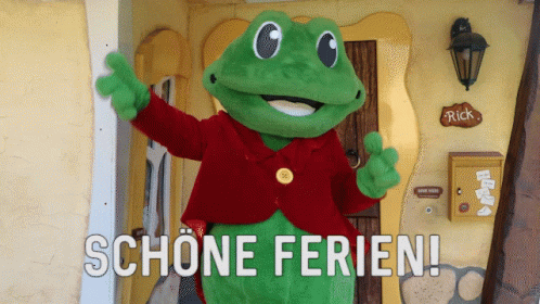 Frog Mascot Says Schöne Ferien At Rick's Mailbox GIF