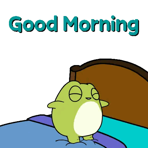 Frog on Bed Saying Good Morning