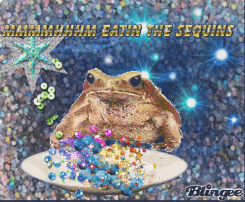 Frog on Plate Eatin the Sequins