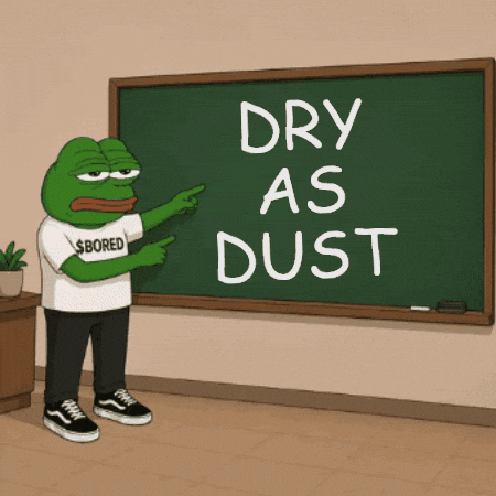 Frog Pointing at Blackboard Saying Dry as Dust