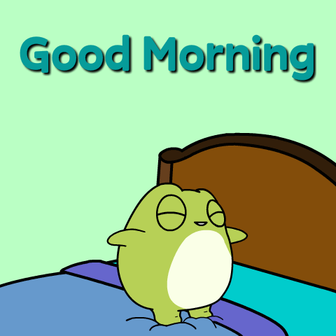 Frog Sitting on Bed Saying Good Morning