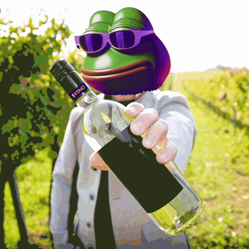 Frog Wearing Sunglasses Holding Bottle