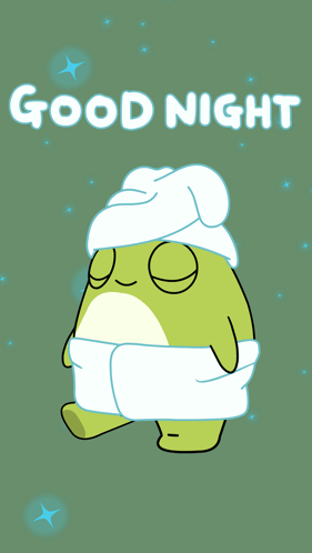 Frog Wearing Towel and Hat Good Night