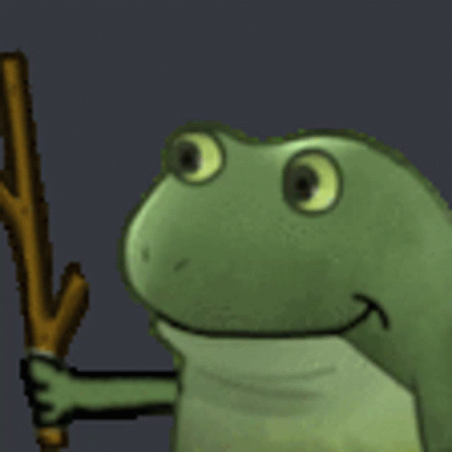 Frog Weird Smile Hit Stick GIF