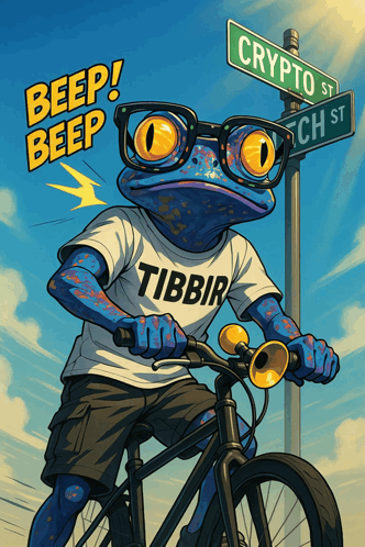 Frog With Glasses Wearing Tibbir T-Shirt Riding Bike GIF