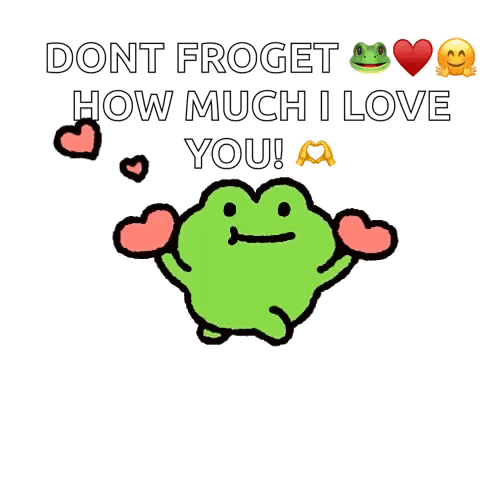 Frog with Hearts and Love Message