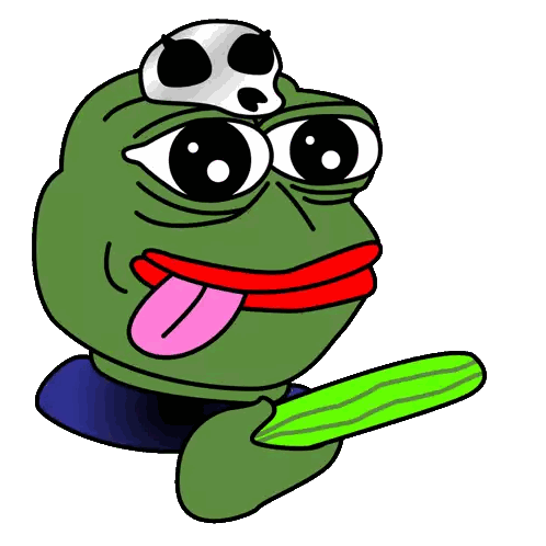 Frog with Skull Holding Cucumber