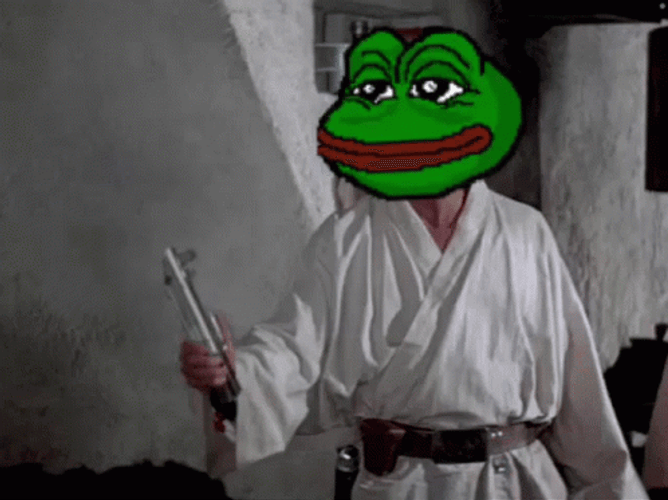 Froggy Head Luke Skywalker Holding Light Saber GIF