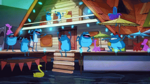 Frogs Dancing in Front of House