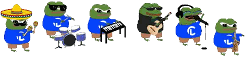 Frogs in Blue Shirts Playing Instruments