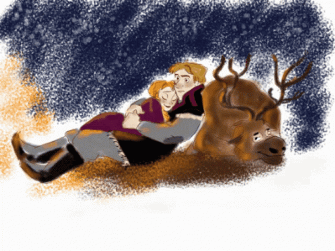 Frozen Anna And Kristoff Hugging With Sven GIF